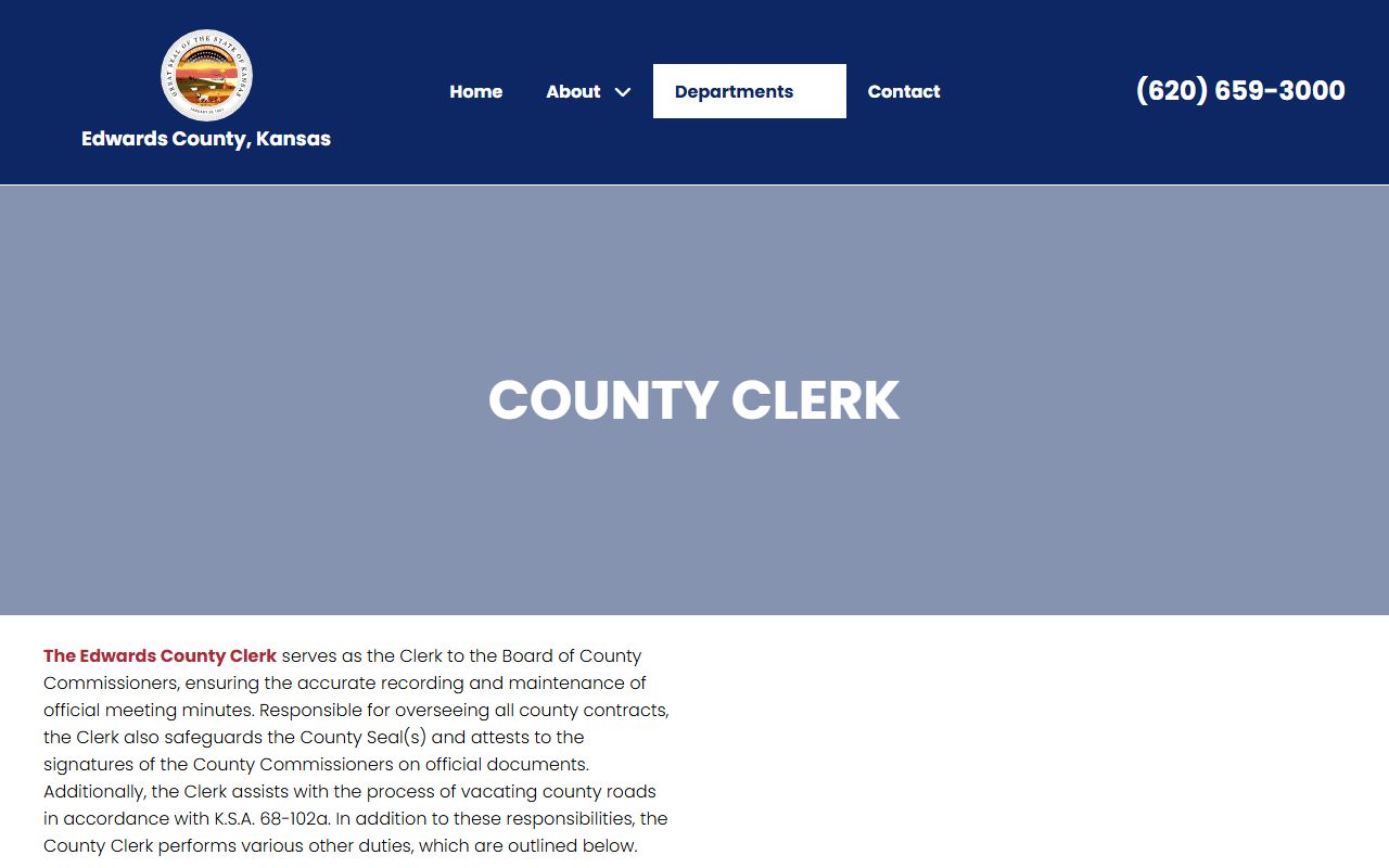 Edwards County Clerk of the District Court records county clerk duties distinction