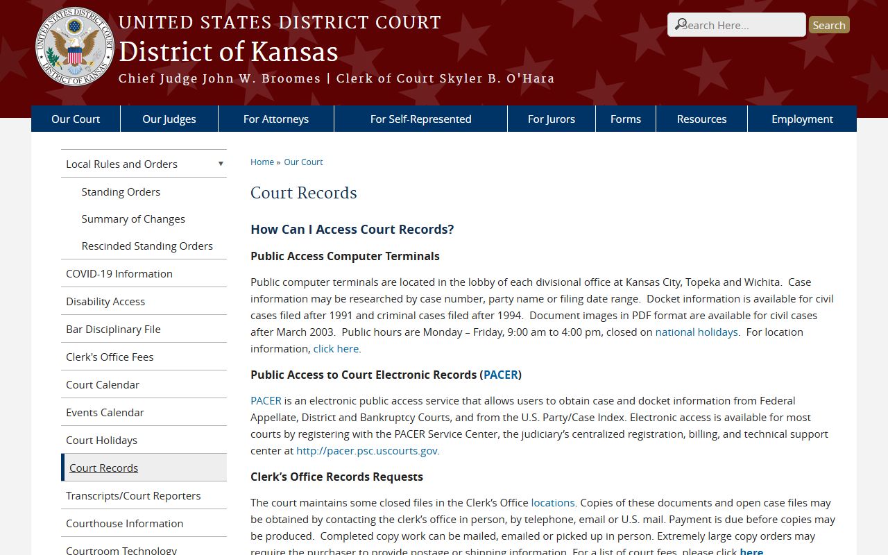 Edwards County court dockets federal District of Kansas court records page
