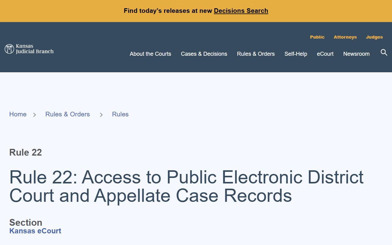 Edwards County court records Kansas Supreme Court Rule 22 access page