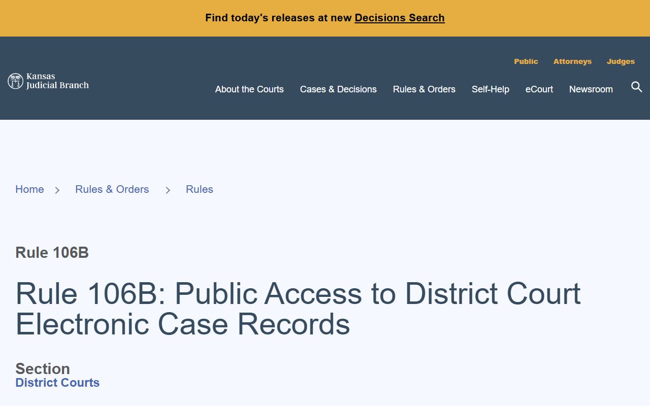 Edwards County court records Kansas Rule 106B public access page