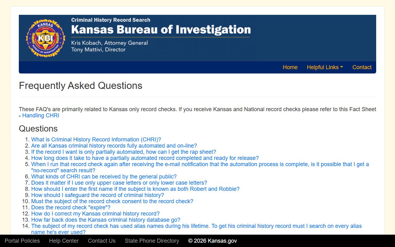 Edwards County criminal court records KBI criminal history FAQ