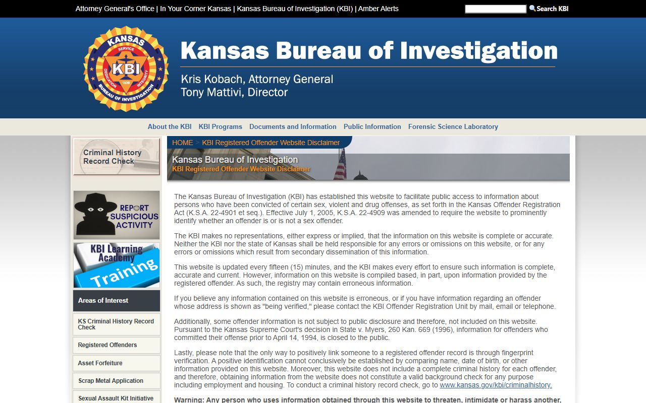 Edwards County criminal court records KBI registered offender search