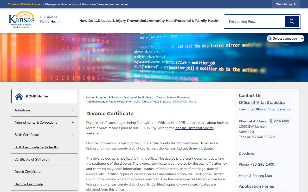 Edwards County divorce records KDHE divorce certificate ordering