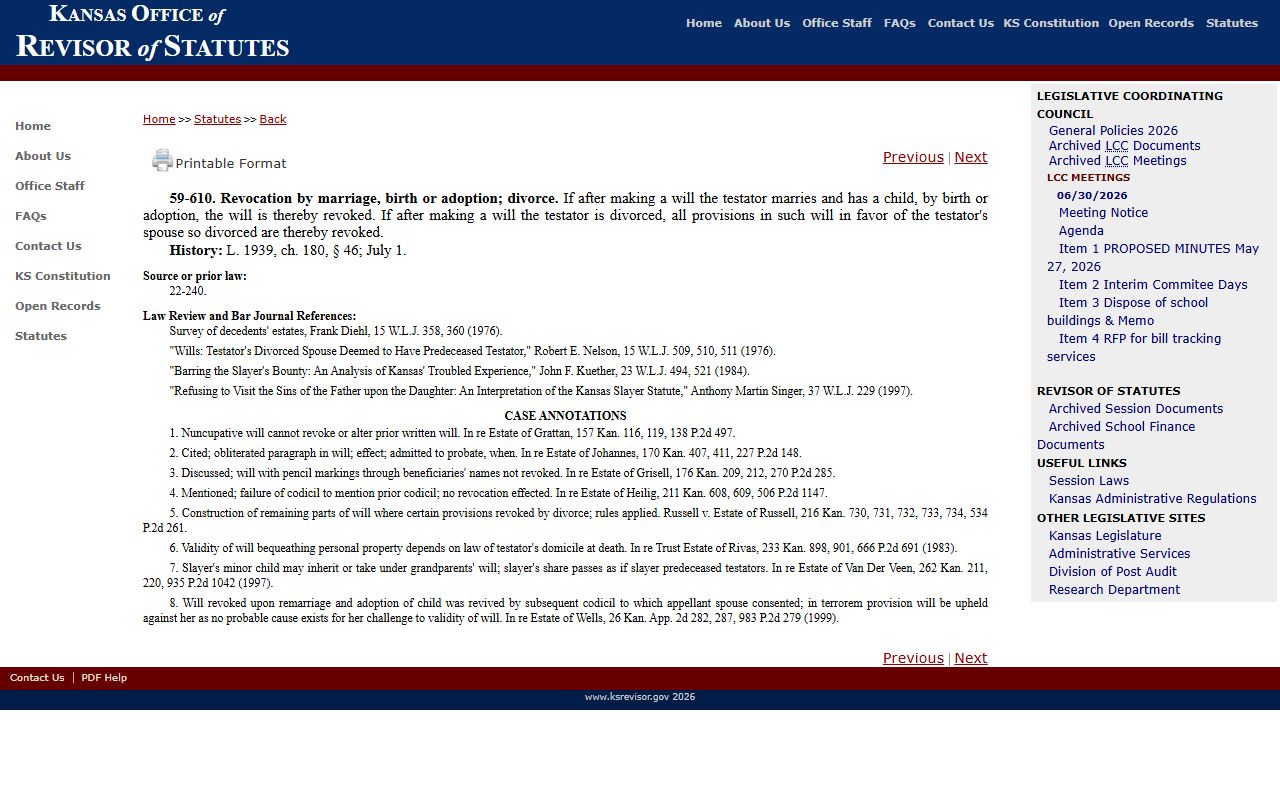 Edwards County probate records Kansas probate statute KSA 59-610