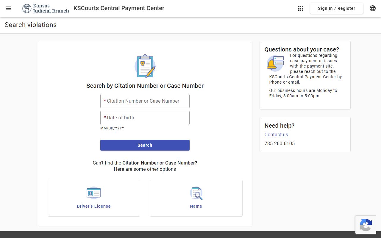 Edwards County traffic court records Central Payment Center citation search fields